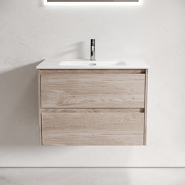 Тумба подвесная с раковиной-столешницей Sancos Libra 70 см LB70EG, дуб галифакс натуральный (раковина Element CN7007) - фото 