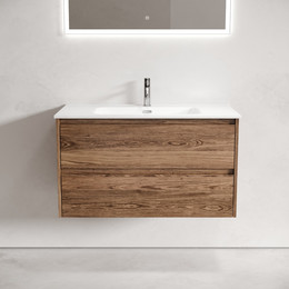 Тумба подвесная с раковиной-столешницей Sancos Libra 90 см LB90ECH, дуб чарльстон (раковина Element CN7002) - фото 