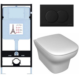 Инсталляция с подвесным безободковым унитазом Jacob Delafon Vox E21747RU-BL, сиденье с крышкой микролифт - фото 