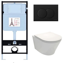 Инсталляция с подвесным безободковым унитазом Jacob Delafon Rodin+ E21750RU-BL, сиденье с тонкой крышкой микролифт - фото 