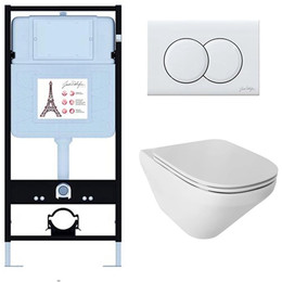 Инсталляция с подвесным безободковым унитазом Jacob Delafon Modern Life E21775RU-00, сиденье с тонкой крышкой микролифт - фото 