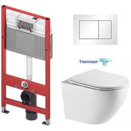 Инсталляция с подвесным унитазом комплект: TECEbase 2.0 9400413 с подвесным безободковым унитазом Azario Grado AZ-0046-UQ3 сиденье микролифт, крепление, кнопка смыва белая (система смыва Торнадо) - фото 