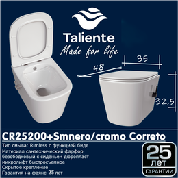 Унитаз-биде подвесной Taliente Correto CR25200 SMcromo с крышкой микролифт - фото 