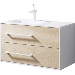 Тумба подвесная с раковиной Aqwella Miami 90 см Mai.01.09/L, белый/беленый дуб - фото 