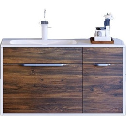 Тумба подвесная с раковиной Aqwella Malaga 90 см Mal.01.09/L/CD, белый/крафт, Цвет фасада: тёмное дерево - фото 