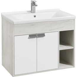 Тумба подвесная с раковиной Акватон Флай 80 см 1A2374K0FAX10, белый/дуб крафт - фото 