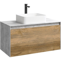 Тумба подвесная со столешницей Aqwella 5 Stars Mobi 100 см MOB0110BS/MOB0710DB, бетон светлый/дуб балтийский - фото 