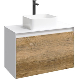 Тумба подвесная со столешницей Aqwella 5 Stars Mobi 80 см MOB0108W/MOB0708DB, белый/дуб балтийский, Цвет фасада: тёмное дерево - фото 