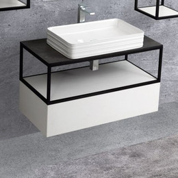 Тумба подвесная со столешницей Cezares CADRO-70/46/30-1C-SO-MET 70 см, черный/белый - фото 