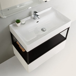 Тумба подвесная с раковиной Cezares CADRO-120/46/30-1C-SO-MET-ST 120 см, черный/белый - фото 