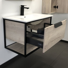 Тумба подвесная с раковиной Comforty Бонн 75 см, дуб дымчатый - фото 