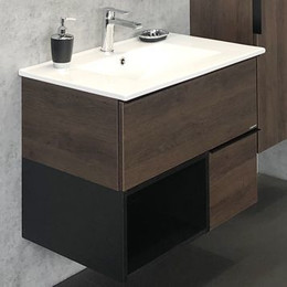 Тумба подвесная с раковиной Comforty Франкфурт 75 см (раковина белая) дуб шоколадно-коричневый - фото 