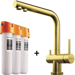 Смеситель для кухни Omoikiri Nagano + фильтр Pure Drop Lite, светлое золото - фото 