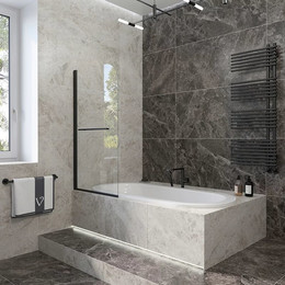 Шторка для ванны Veconi Palau 80 см PL79B-80-01-C4, чёрный/прозрачное - фото 