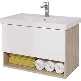 Тумба подвесная с раковиной Dreja Perfecto 90 см 99.0813, дуб эврика/белый глянец - фото 