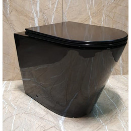 Унитаз приставной CeramaLux Rimless NS-3178-18 с крышкой микролифт, черный глянцевый - фото 