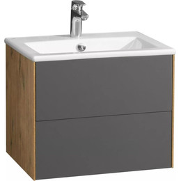 Тумба подвесная с раковиной Акватон Сохо 60 см 1A258001AJA00, графит/дуб веллингтон - фото 