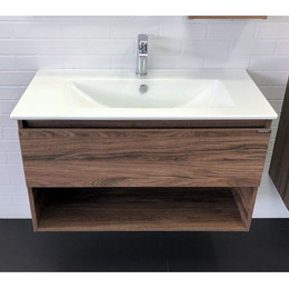 Тумба подвесная с раковиной Comforty Бордо 90 см, дуб тёмно-коричневый - фото 