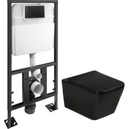 Инсталляция с подвесным безободковым унитазом SantiLine SL-5004MB+SL-04, черный матовый - фото 