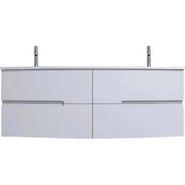 Тумба подвесная с раковиной Jacob Delafon Nona 140 см EB1891RU-G1C, белый глянцевый (стеклянная раковина EB1887RU-DE4, серый матовый) - фото 