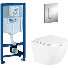 Инсталляция с подвесным унитазом комплект: Grohe Rapid SL 38772001 с подвесным безободковым унитазом BelBagno Uno BB3105CHR/SC сиденье микролифт, крепление, кнопка смыва хром, Цвет производителя: белый - фото 