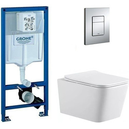 Инсталляция с подвесным унитазом комплект: Grohe Rapid SL 38772001 с подвесным унитазом Aquanet Rimless Tavr 2.0 W LX-1907 сиденье микролифт, крепление, кнопка смыва хром - фото 