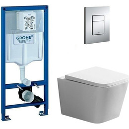 Инсталляция с подвесным унитазом комплект: Grohe Rapid SL 38772001 с подвесным безободковым унитазом Azario Nova AZ2216 сиденье микролифт, крепление, кнопка смыва хром - фото 