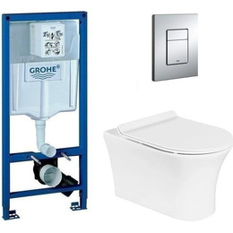 Инсталляция с подвесным унитазом комплект: Grohe Rapid SL 38772001 с подвесным безободковым унитазом Belbagno Ancona BB1224CHR-SM сиденье микролифт, крепление, кнопка смыва хром - фото 