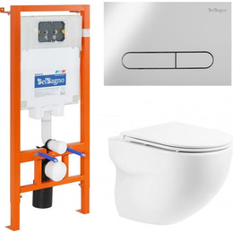 Инсталляция с подвесным безободковым унитазом BelBagno Onda BB066CHR/BB870SC/BB002-80/BB005-PR-CHROME (кнопка смыва Prospero, хром) - фото 