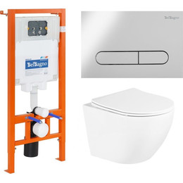 Инсталляция с подвесным безободковым унитазом BelBagno Uno BB3105CHR/SC/BB002-80/BB005-PR-CHROME (кнопка смыва Prospero, хром) - фото 