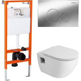 Инсталляция BelBagno с подвесным безободковым унитазом Cezares Eco CZR-526-TH-R/CZR-2040-SC/BB097/R.CR - фото 