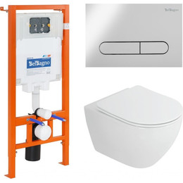 Инсталляция BelBagno с подвесным безободковым унитазом Cezares Stylus-Tor CZR-6601-TH-TOR/CZR2316SC/BB002-80/BB005-PR-CHROME (кнопка смыва Prospero, хром) - фото 