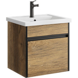 Тумба подвесная с раковиной Aqwella Urban 50 см URB0105DB, дуб балтийский, Цвет фасада: тёмное дерево - фото 