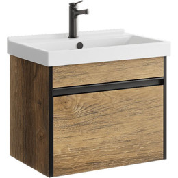 Тумба подвесная с раковиной Aqwella Urban 60 см URB0106DB, дуб балтийский, Цвет фасада: тёмное дерево - фото 