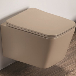 Унитаз подвесной CeramaLux Rimless 5170MC с крышкой микролифт, капучино матовый, Цвет производителя: коричневый - фото 