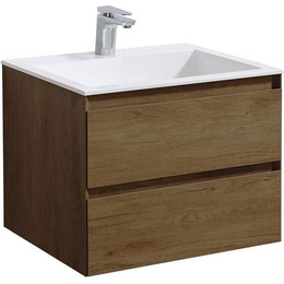 Тумба подвесная с раковиной Vincea Luka 60 см VMC-2L600TO (раковина белая VCB-13600W), дуб табак - фото 