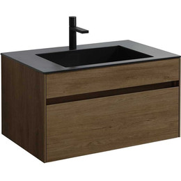 Тумба подвесная с раковиной Vincea Chiara 80 см VMC-2C800TO (раковина черная VCB-13800B), дуб табак - фото 