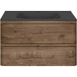 Тумба подвесная с раковиной Vincea Vico 80 см VMC-2V800VO (раковина черная VCB-2VP800B), дуб винтаж - фото 