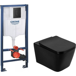 Инсталляция Grohe Solido 38811KF0 с подвесным безободковым унитазом BelBagno Ardente-C BB3202CHR-MB, черный матовый - фото 