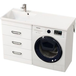 Тумба напольная с раковиной-столешницей Mirsant Fuji 120 см с доводчиком L (раковина Fly2) белый - фото 