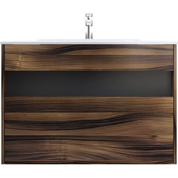 Тумба подвесная с раковиной Am.Pm Func 100 см M8FFUX1001OF, дуб крафт, Цвет фасада: тёмное дерево - фото 