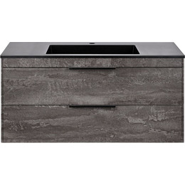 Тумба подвесная с раковиной Vincea Chiara 2D 100 см VMC-2C2100GS (раковина VCB-13100B), цвет черный - фото 