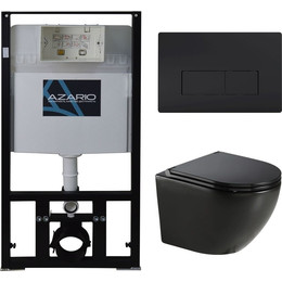 Инсталляция с подвесным безободковым унитазом Azario Grado AZ-8010-1000+AZ-0046N-MB+AZ-8200-0092/AZ-P58-0190, черный матовый - фото 