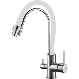 Смеситель для кухни Ledeme L4755-3, хром/белый - фото 