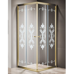 Душевое ограждение Cezares 80х80 см GIUBILEO-A-2-80-SCORREVOLE-CP-G, золото/прозрачное/узор - фото 