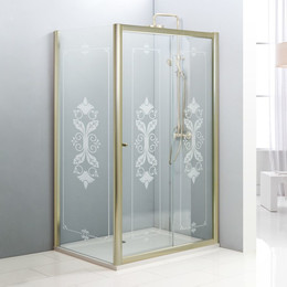 Душевое ограждение Cezares 120х90 см GIUBILEO-AH-1-120/90-SCORREVOLE-CP-G, золото/прозрачное/узор - фото 