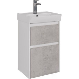 Тумба подвесная с раковиной Lemark Combi 45 см LM03C45T-Beton, белый глянец/бетон - фото 