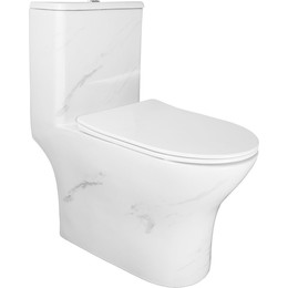 Унитаз-моноблок безободковый Azario Terni AZ-8618M с тонкой крышкой микролифт, белый мрамор - фото 