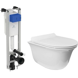 Инсталляция с подвесным унитазом комплект: Ideal Standard Prosys Eco Frame M E233267 с подвесным безободковым унитазом Azario Felice AZ-0051 сиденье микролифт, крепление - фото 