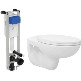 Инсталляция с подвесным унитазом комплект: Ideal Standard Prosys Eco Frame M E233267 с подвесным безободковым унитазом Loranto Fredo CS-WH8005 сиденье микролифт, крепление - фото 